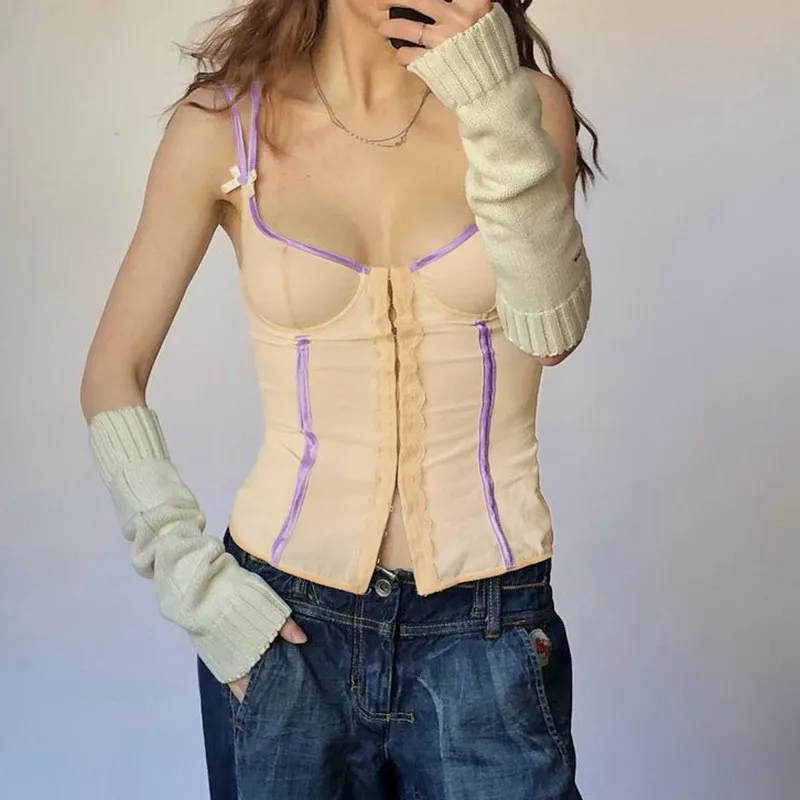 

Майка женская приталенная на тонких бретелях, с бантом, Y2K