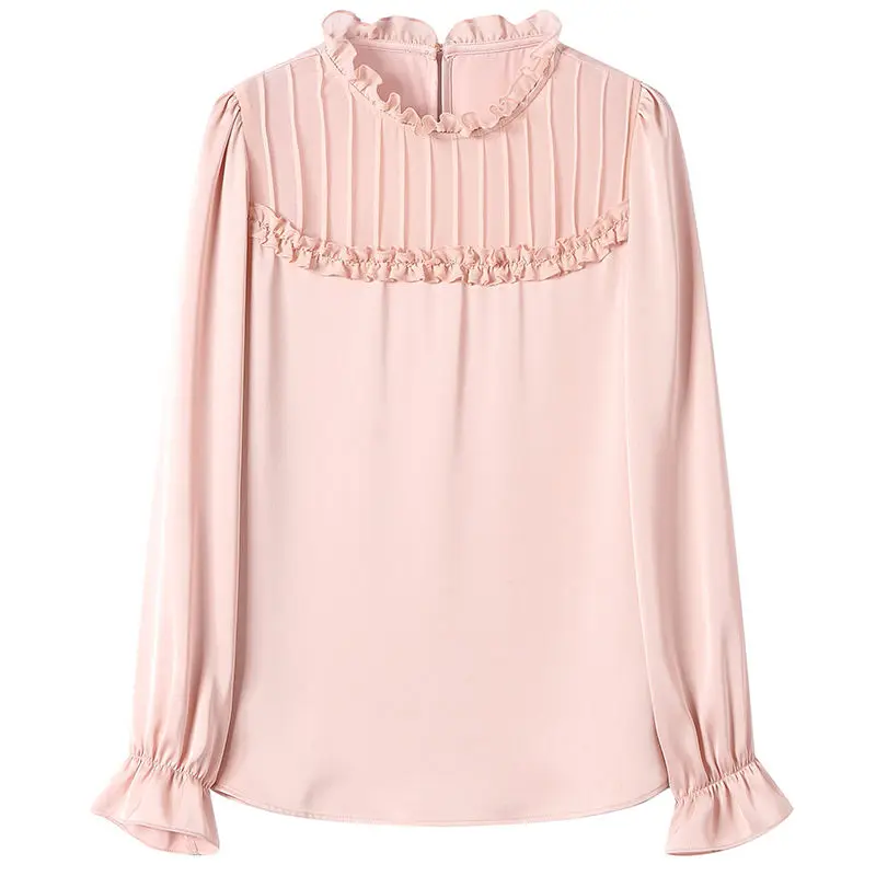 Spring Fashion Solid Elegant Chiffon Blouse Ladies Simple All-match Long Sleeve Lace Top Women Chic Casual Shirt Female Clothes enlarge