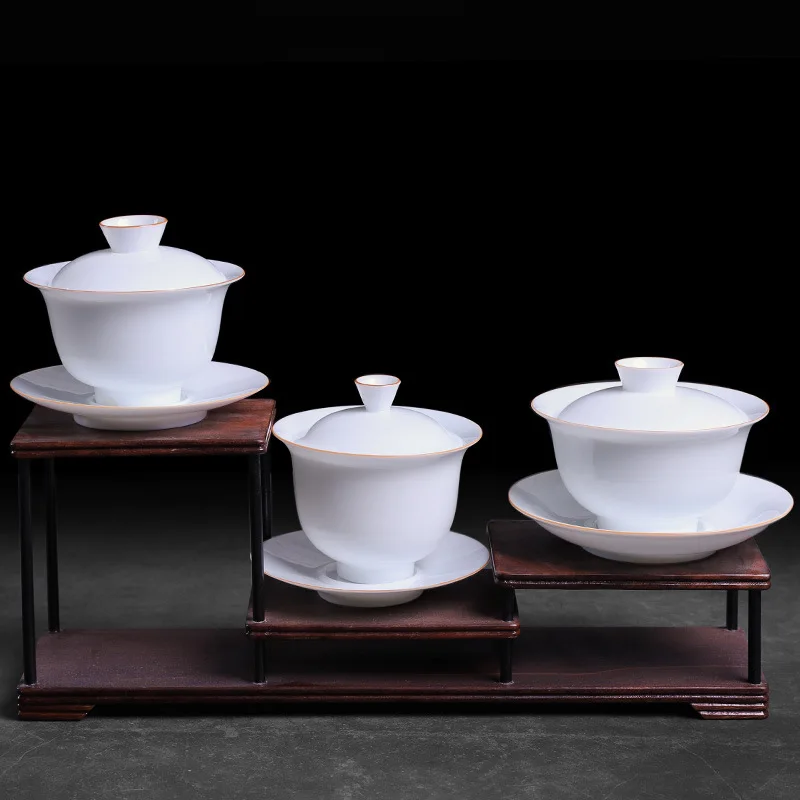 

Dehua White Porcelain Tureen Tea Set Genuine Tea Ceremony Sheep Fat Jade Porcelain Gaiwan Ceramic Cover Bowl Master Cup