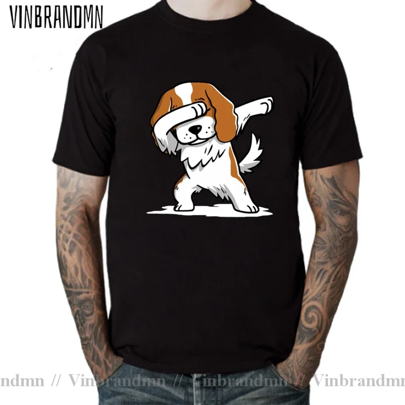 New Men T-shirts Dabbing Cavalier King Charles Spaniel Short Sleeved Cotton Round Neck Big Size T Shirt For Male Camisetas homme