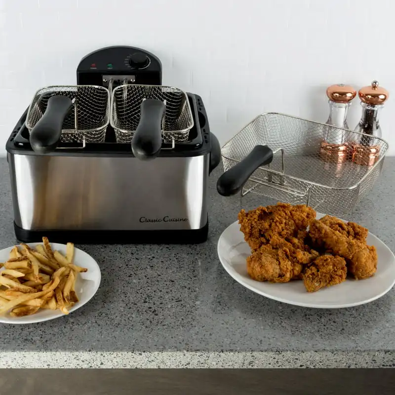 

Stainless-Steel Deep Fryer with 3 Baskets