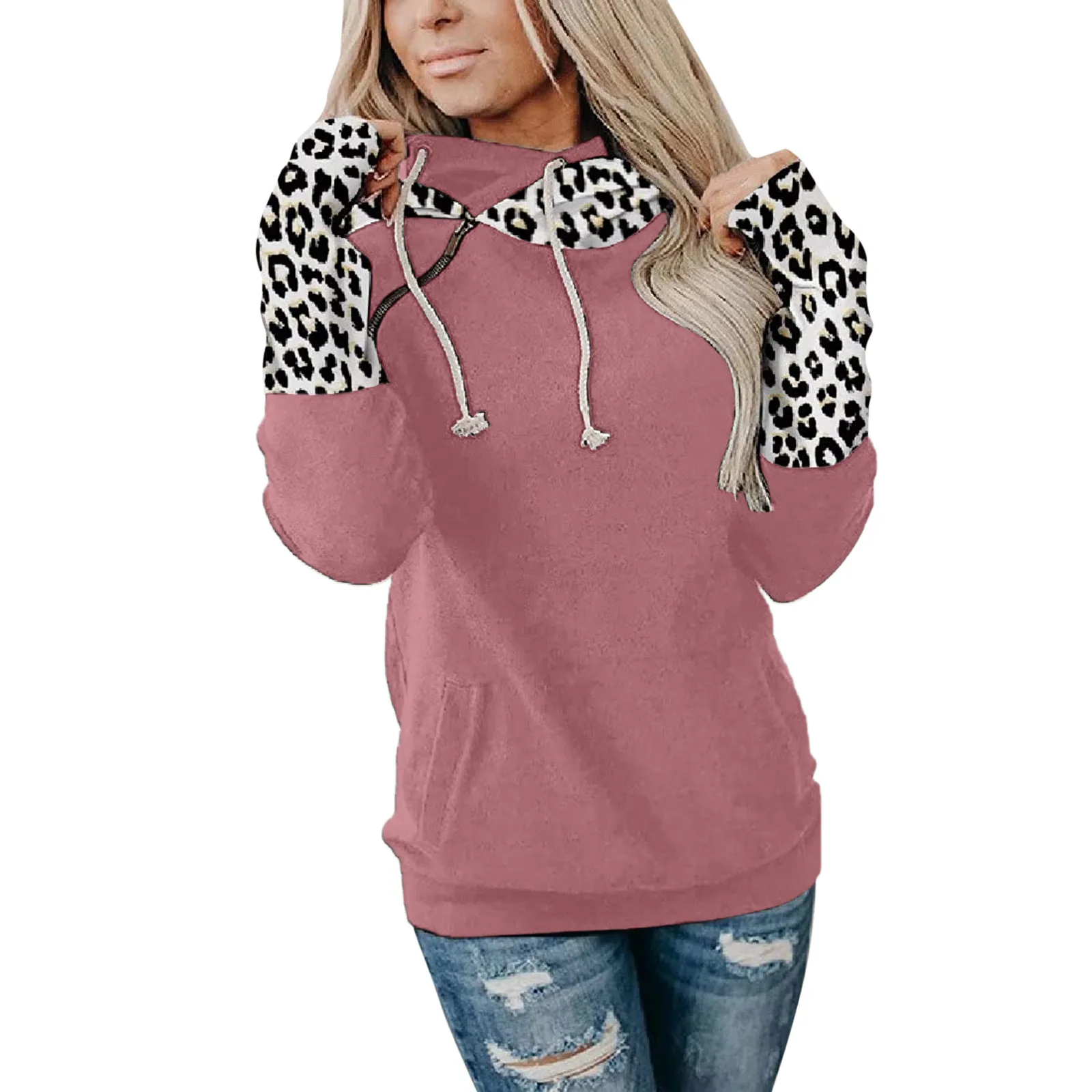 Зимние женские толстовки с карманами Осенний утепленный лоскутный свитшот