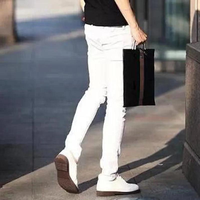 NEW 2022 Indoor Solid Casual White Boys Hip Hop Jeans Men Teenager Pencil Pants Skinny Students Streetwear Jeans Men Homme 27-34