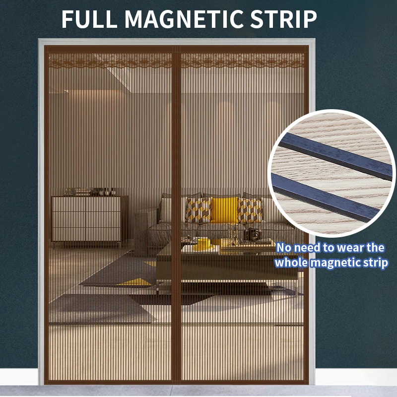 Upgraded Velcro Screen Door Full Magnetic Strip Anti-mosquito Door Curtain Seamless Closure Fishing Line Material Mesh for Door