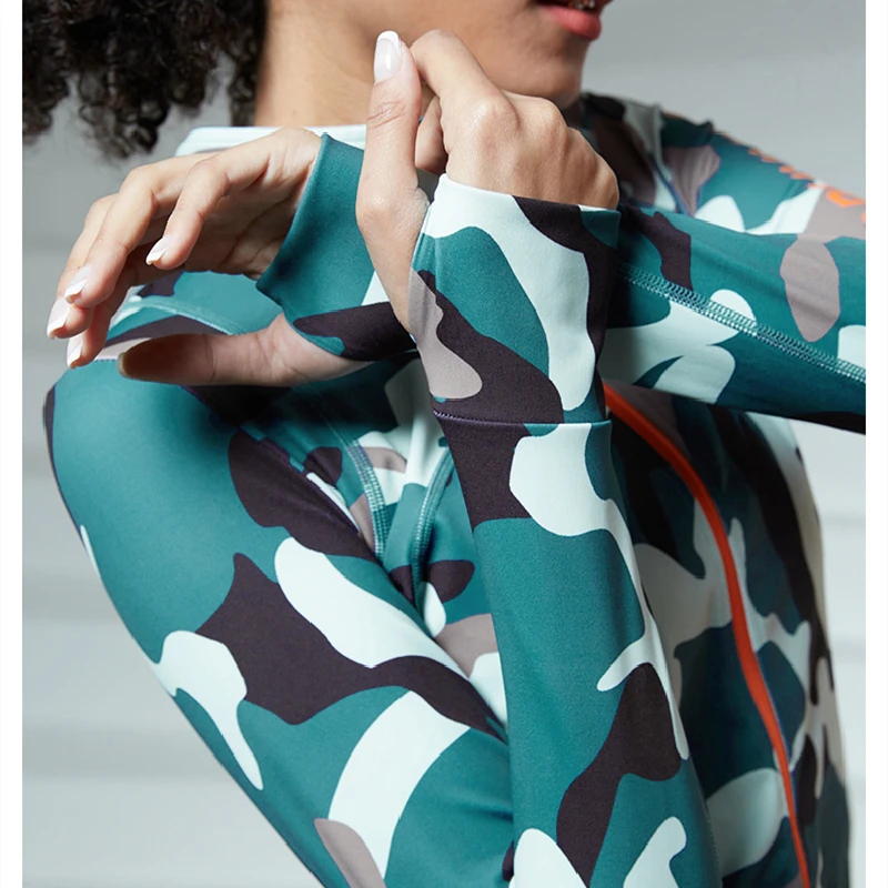 Womens Camouflage Sports Jacket Outdoor Running Hoodies Zipper Cycling Training Tie Dye Coats Cold-proof Windproof With Fleece