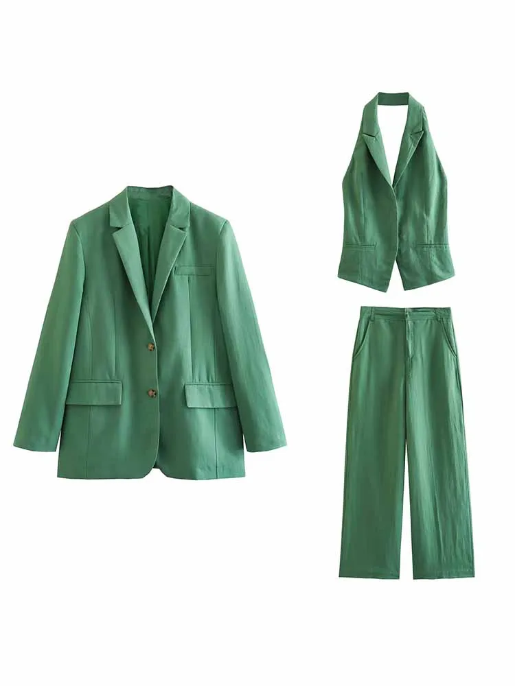 

Женский блейзер с карманами BSK & ZA & TRF, винтажный блейзер из смеси льна в стиле унисекс, верхняя одежда с длинными рукавами, 2023, 5427/754