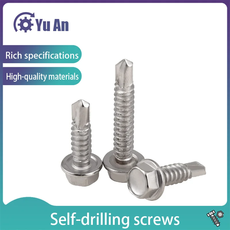 

410 Stainless Steel Hex Head with Collar Self Drilling Screw Hexagon Long Drill Tail Self Tapping Screws M5.2M6.3 5pcs