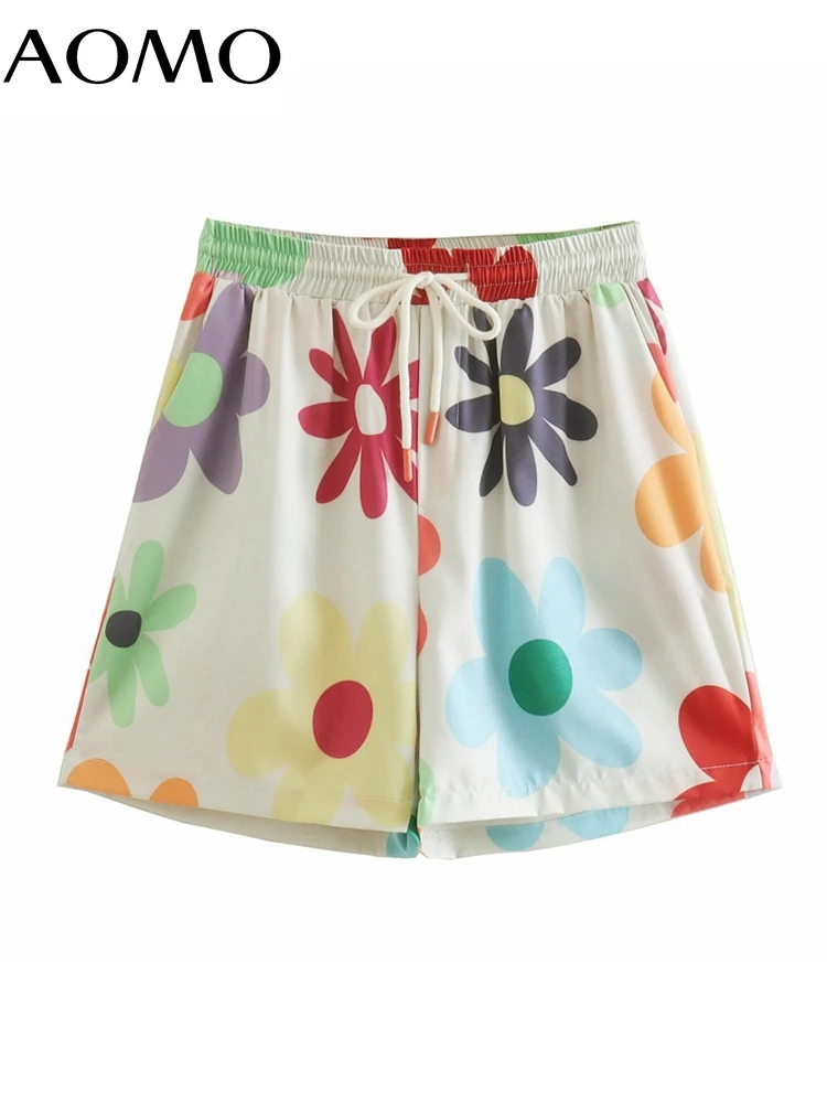 

Женские винтажные цветочные шорты AOMO, женские повседневные шорты с поясом и карманами в стиле ретро JE82A
