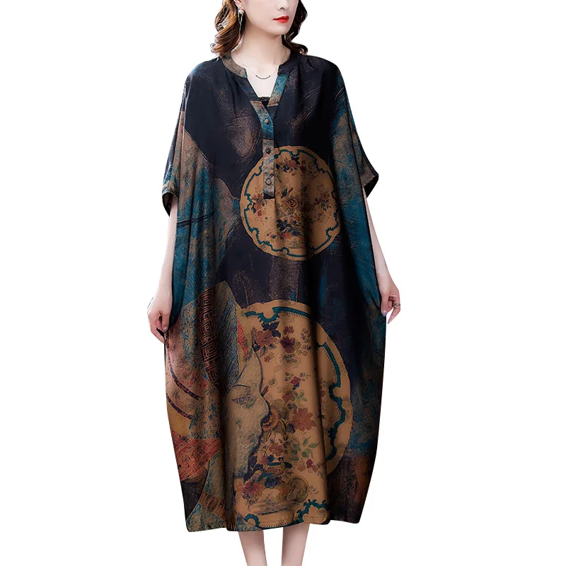 

Женское шелковое платье, модное милое свободное платье большого размера 4X из пряжи тутового шелка, длинное платье, новые летние платья с при...