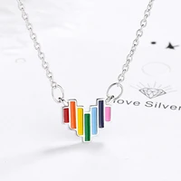 multicolor rainbow heart shape pendant necklaces for women copper epoxy colorful accessories female charm romantic neck jewelry