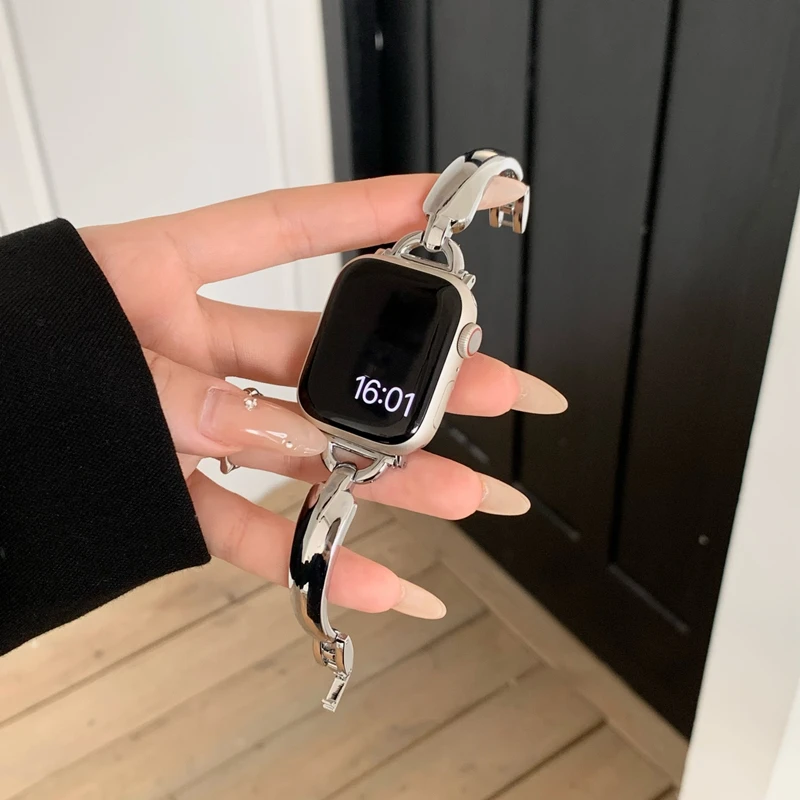 

Металлический ремешок из нержавеющей стали для Apple Watch Band 8 7 SE 6 5 4 D, браслет с пряжкой для iWatch Ultra 49 мм 41 45 44 40 42 38 мм