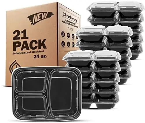 

Freshware Meal Prep Containers [50 Pack] 3 Compartment Food Storage Containers with Lids, Bento Box, BPA Free, Stackable, Microw