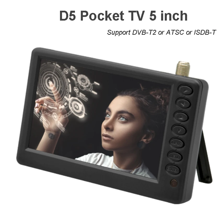 Pocket TV D5 5 Inch DVB-T2 ATSC ISDB-T Digital and Analog Mini Small Car Television Portable TV Support USB TF MP4 AC3