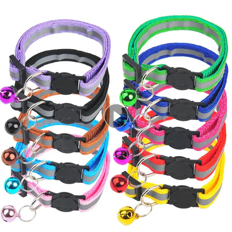 

Colorful Cat Collar With Bell Adjustable Safety Reflective Pet Collars For Cats Supplies Kitten Buckle Necklace Pet Leash