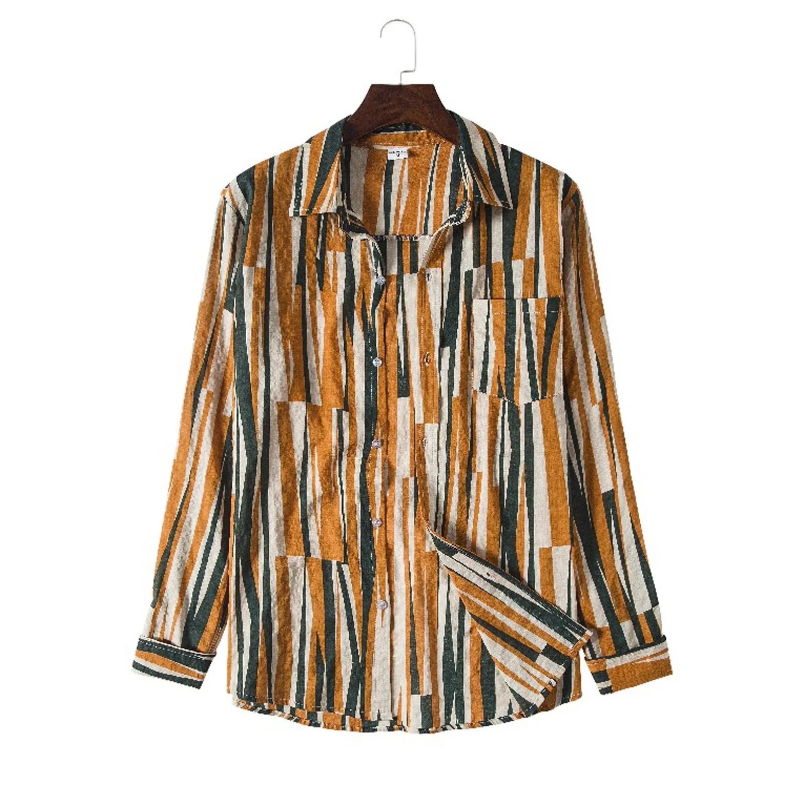 

Long-Sleeved Collar Printed Stand And Cotton Men's Linen Shirt Men Shirts Mens Suit Romper