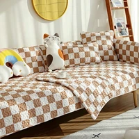 beige checkerboard sofa cover four seasons pure cotton fabric anti slip sofa cushion summer universal modern sofa cover towel