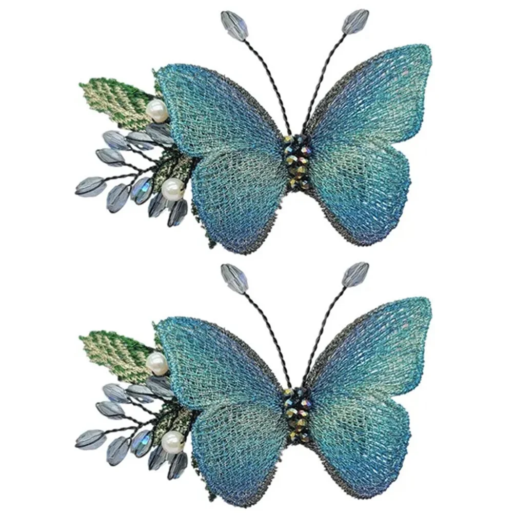 

2 Pcs Embroidered Butterfly Hair Clip Clips Butterflies Accessories Girls Duckbill Wedding Embroidery