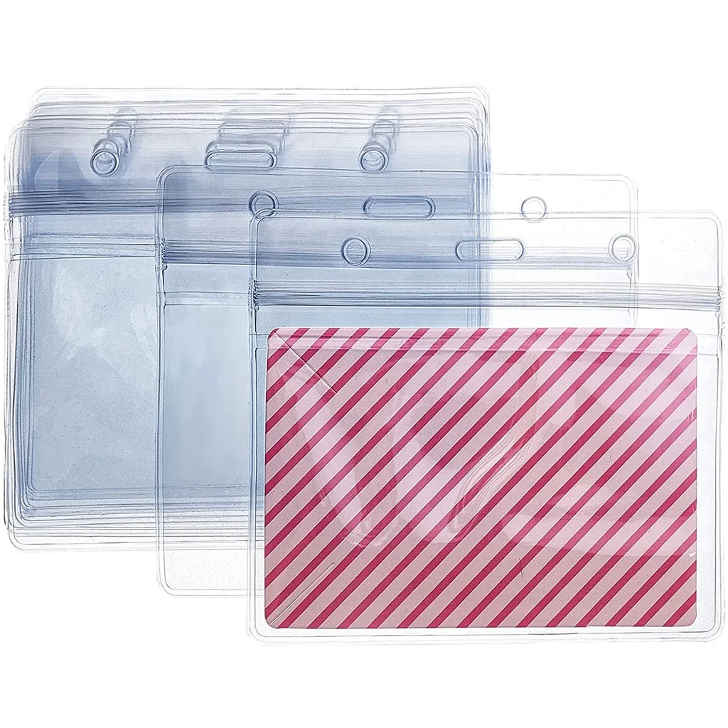 

20Pcs Plastic Card Holders Waterproof PVC ID Protector Clear Badge Horizontal Sleeve Tags Type Resealable Zip