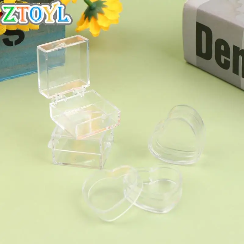 

2Pcs Dollhouse MiniatureTransparent Storage Box Jewelry Box Snack box Heart / Square Plastic Box Model Furniture Decor Toy