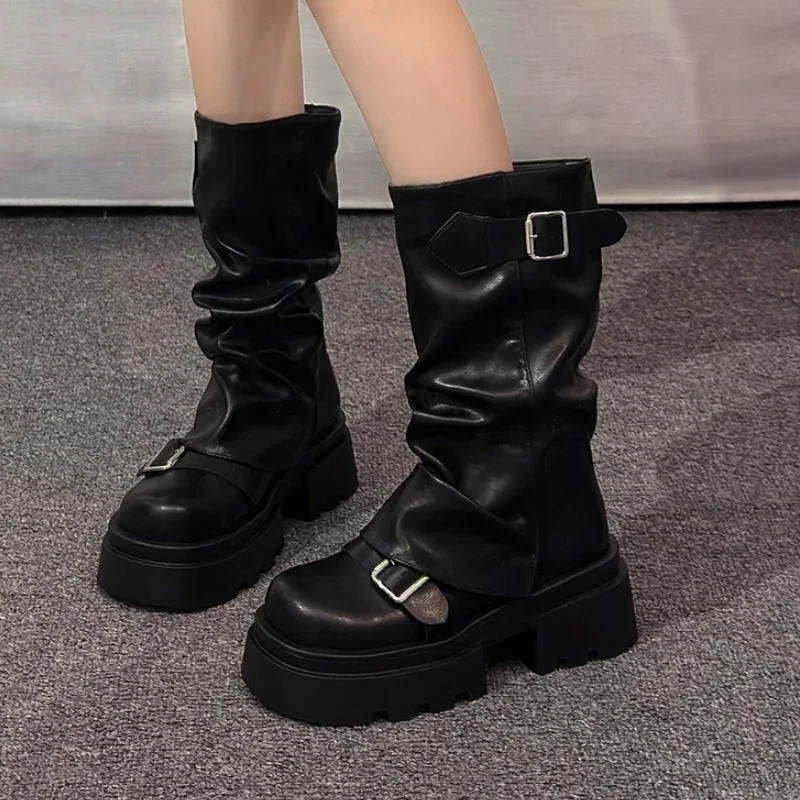 Модные женские мотоциклетные ботинки обувь на плоской платформе зимние