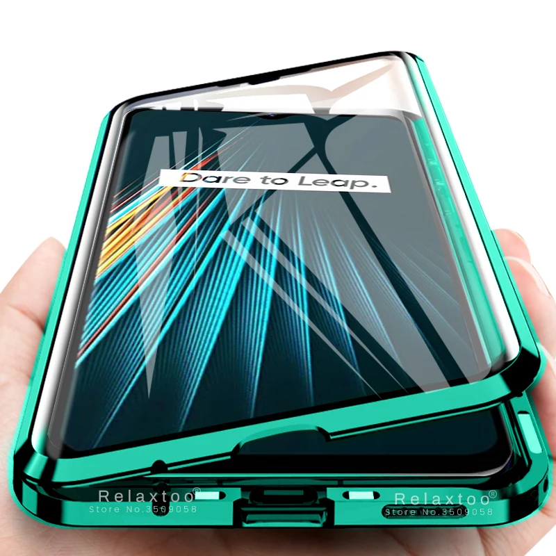 360 magnetic flip case for oppo a5 a9 2020 Coque double side tempered glass cover realme 5 pro 5i case metal bumper shell Fundas