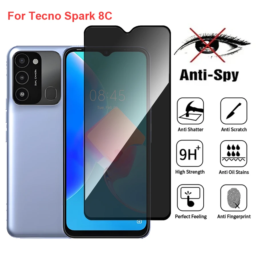 Фото Для Tecno Spark 8C антишпионская защитная пленка из закаленного стекла, совместимая с Tecno Spark8C, полное покрытие, пленка для телефона №1