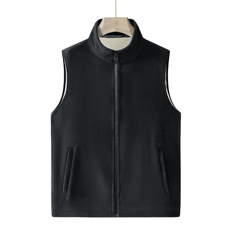 New Men'S Casual Autumn And Winter Fashion Versatile Vest Coat Dad Outfit Thick Warm Polar Fleece Stand Up Collar Waistcoat