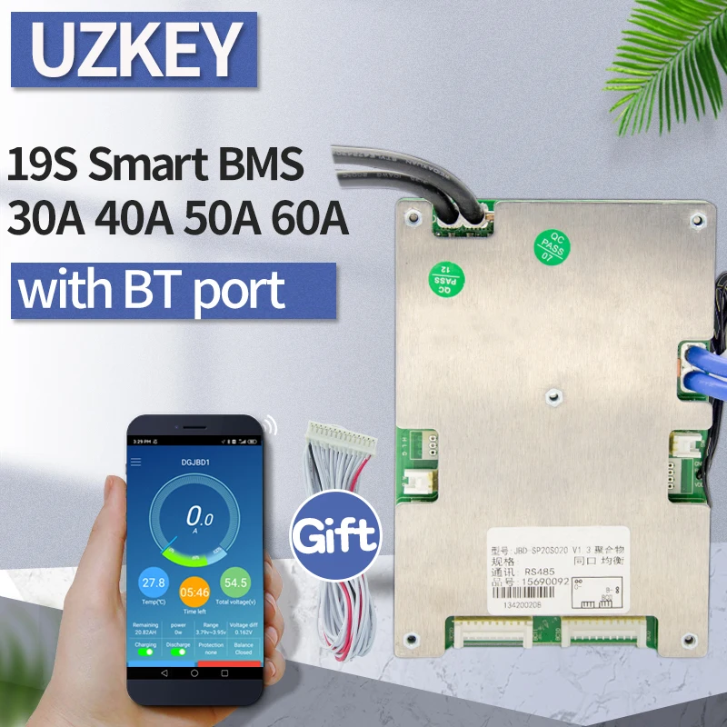 

Smart Support Bluetooth BMS 19s 60V 30A 40A 50A 60A LiFePo4 PCM PCB Common Port 72v Lipo Lithium Battery Protection Board