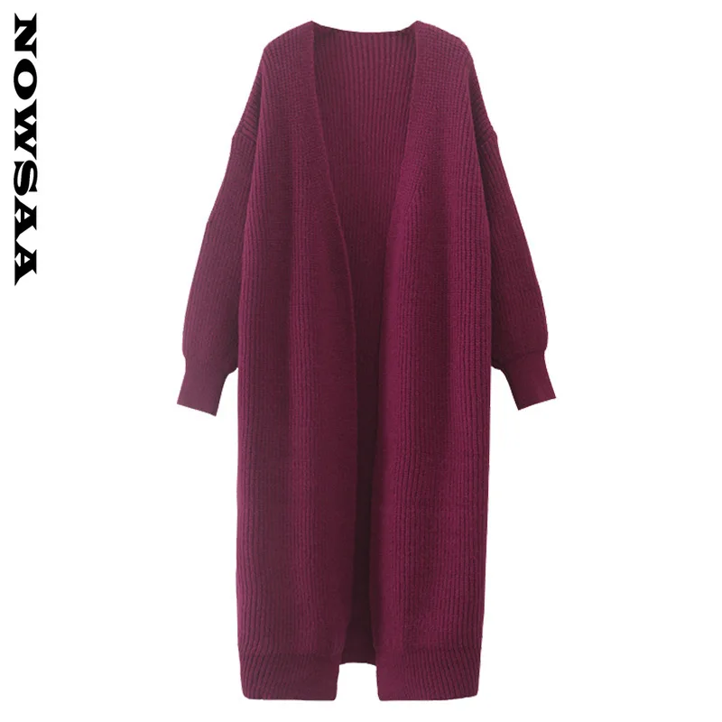 Черный кардиган Nowsaa свитер женский осенне-зимний вязаный Макси-Корейский