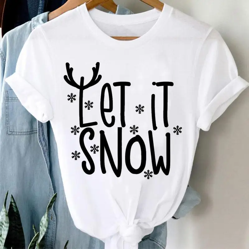 

Женская футболка с принтом снежинок и надписью «Merry Christmas»