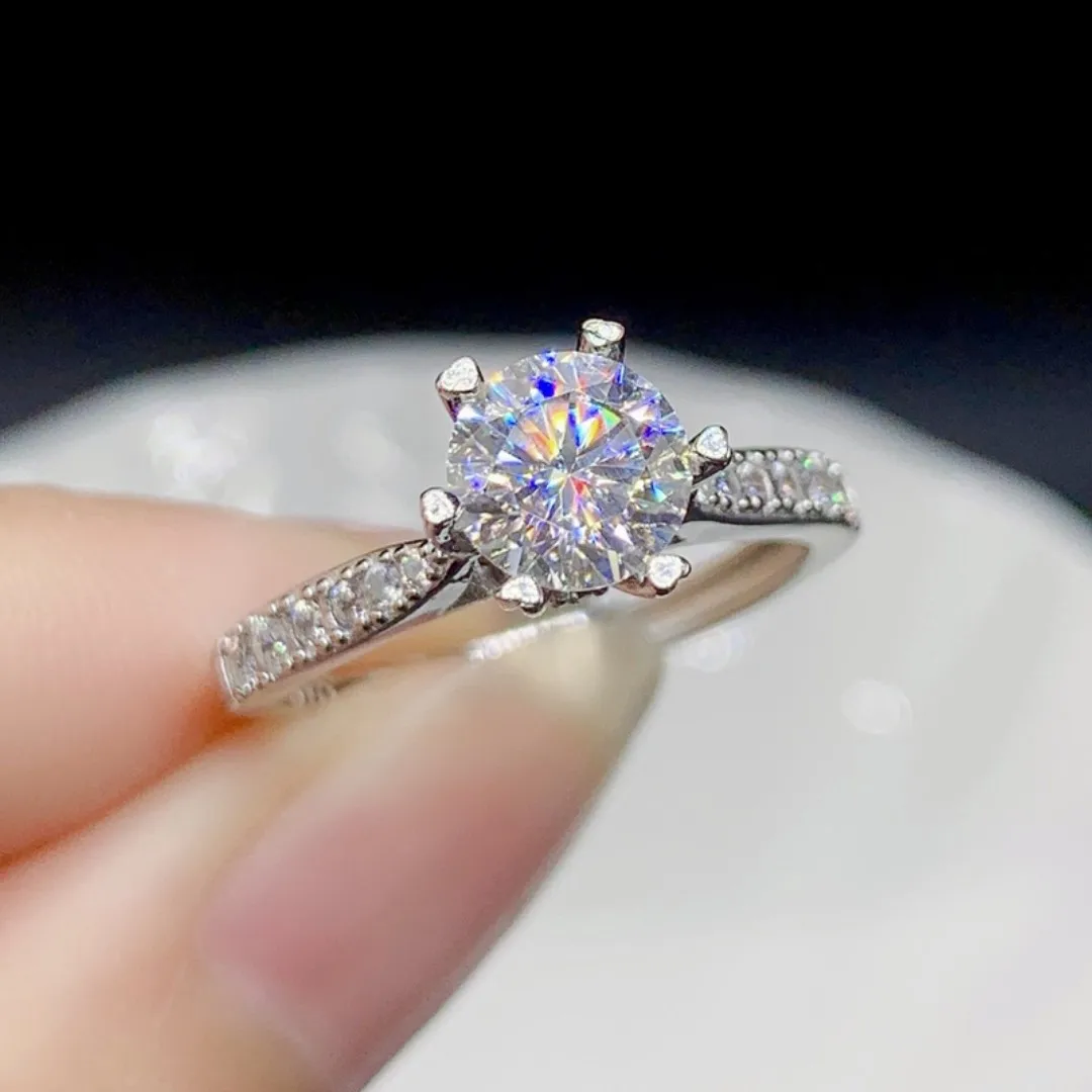 

GRA Certification 1CT Moissanite Gemstone Ring Genuine Solid 925 Sterling Silver Women Gift Fine Jewelry