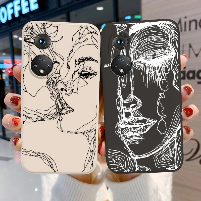 

Funny Case For Huawei P30 Pro Case P50 P30 P40 Lite Abstract Funda Honor 50 20 8A 9X P Smart 2021 Z Y9 Y6 Women Face Line Cover