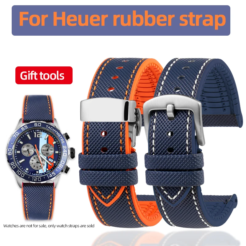 Фото Высококачественный резиновый ремешок для TAG Heuer F1 Gulf Aquaracer Monaco, мужской водонепроницаемый браслет, синий, оранжевый, 20 мм, 21 мм, 22 мм, 24 мм №1