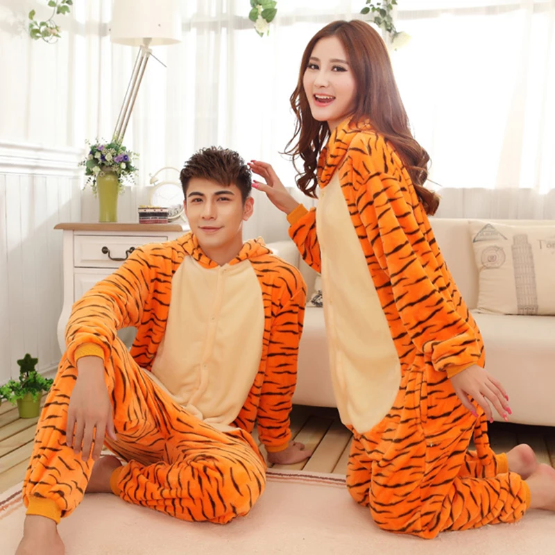 Adults Animal Onesies Tiger Pajamas Sets Sleepwear Women Men Winter Unisex Pig Panda Costumes Kids Cute Cartoon Flannel Pajamas