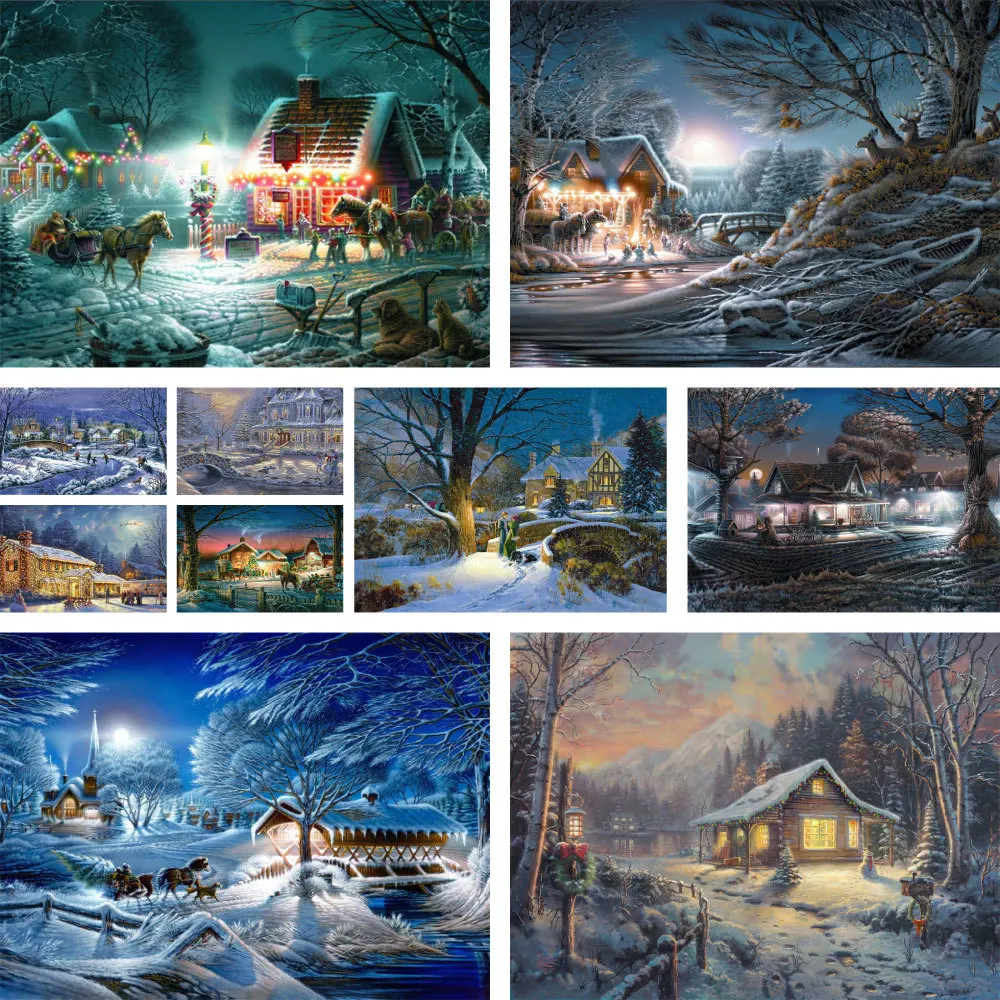 

Рождественский зимний дом Набор для вышивки крестиком с предварительной печатью вышивка ручная живопись ручная работа штампованная Магия ...