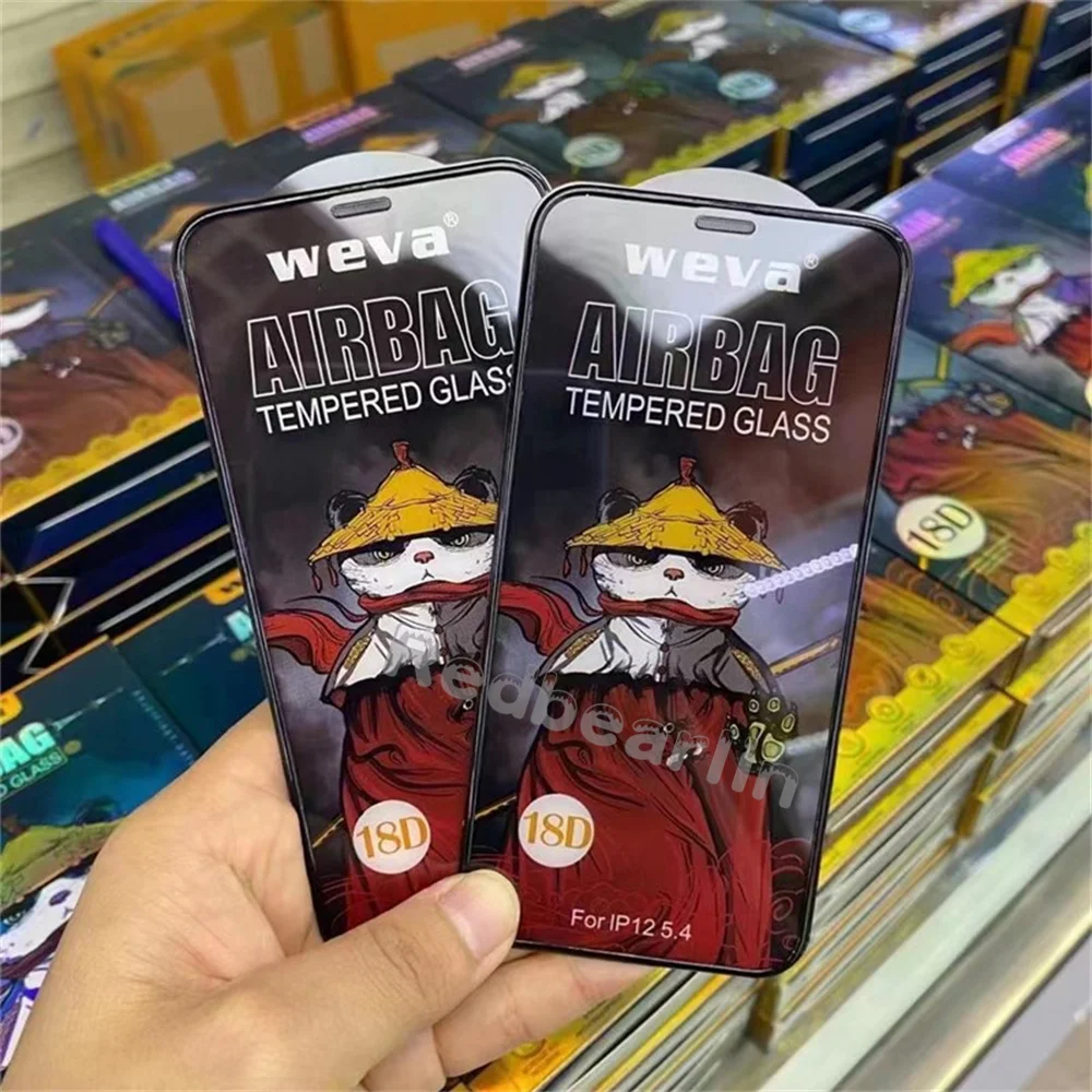 10/20Pcs 18D 9H Hardness Airbag Dust Tempered Glass Screen Protector For Iphone 12 13 14 Pro Max 7 8 plus X XR 11 Xs max