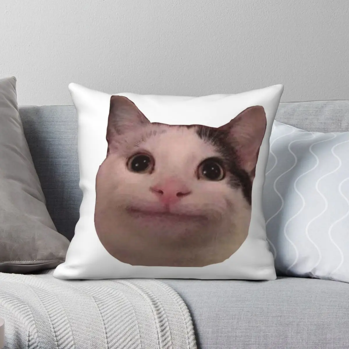

Smiling Cat Beluga Pillowcase Polyester Linen Velvet Printed Zip Decor Pillow Case Sofa Seater Cushion Cover