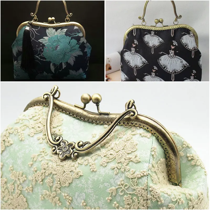 Hand Wallet Closure DIY 20.5cm Metal Wallet Frame Handle Vintage Kiss Lock Bronze For Wallet Clutch Accessories 10pcs/batch