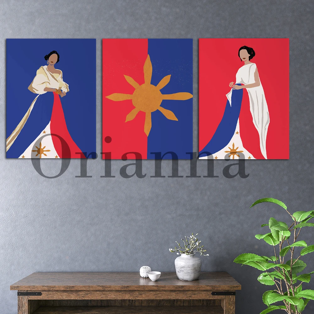 

Filipina Female Figure Boho Red Blue Yellow And White Asian Wall Art Print Poster Nordic Modern Home Office Decor Painting Gift