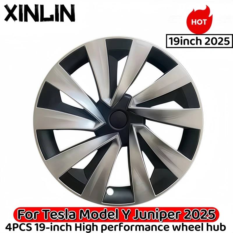 Фото XINLIN Для Tesla Model Y Juniper 2025, 4 шт., 19-дюймовые колпаки на колеса, высокопроизводительные сменные колпаки на ступицы, полные накладки на диски, аксессуары №1