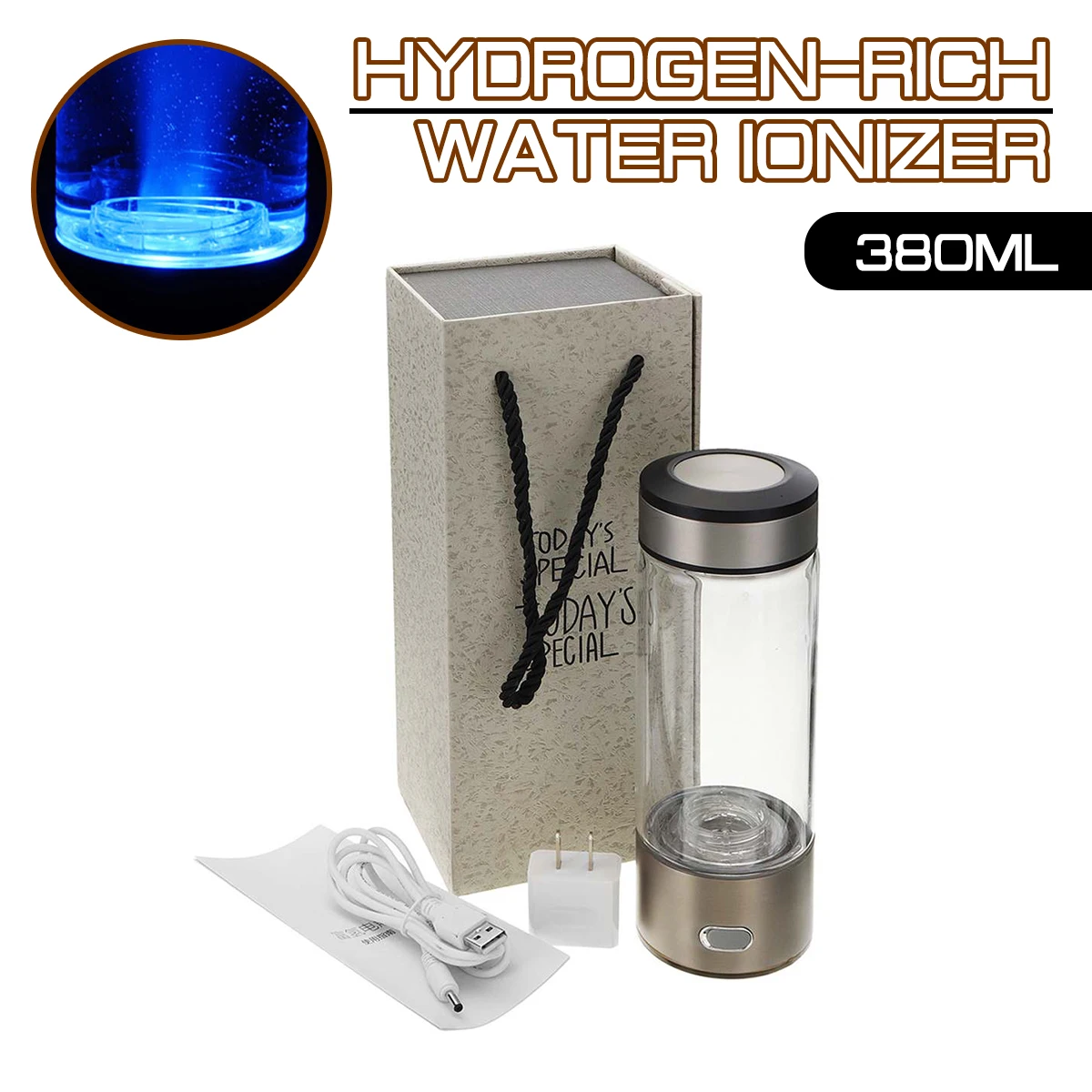 

Портативная бутылка для богатой водородной воды, 380 мл, ионизатор щелочи, генератор водородной воды, перезаряжаемая чашка для богатой водор...