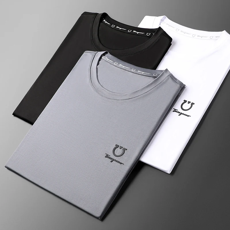 

JSBD летняя Высококачественная футболка из 120 100% хлопка, ультратонкая быстросохнущая дышащая мужская футболка с коротким рукавом и круглым в...