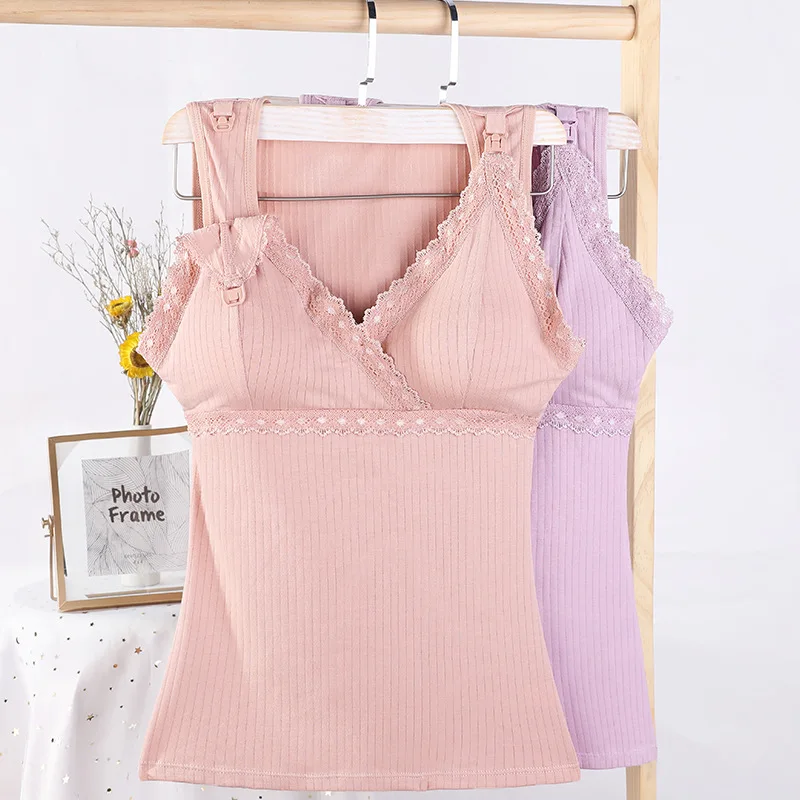 

Summer Maternity Breastfeeding Sling Vest Pure Cotton Nursing Underwear Free Bra Front Buckle Bottoming Shirt Pregnant Women