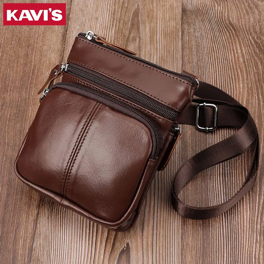 KAVIS Мужская Сумка Через Плечо Маленькая Натуральная Кожа Винтажный Стиль