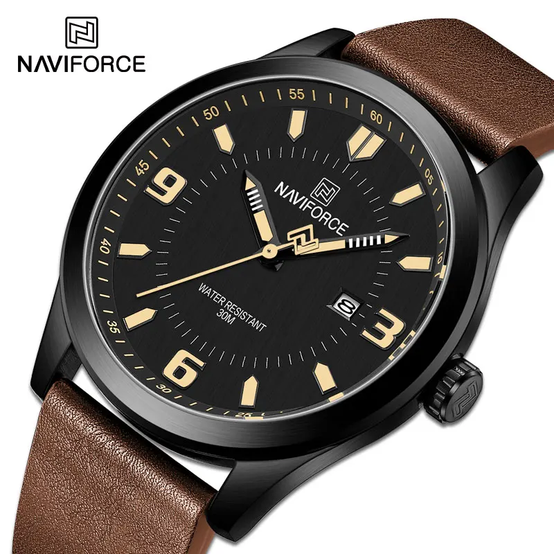 

NAVIFORCE Men Business Watch 30m Waterproof Wristwatches Date Quartz Clock Fashion Watch Male Genuine Leather Relogios Masculino
