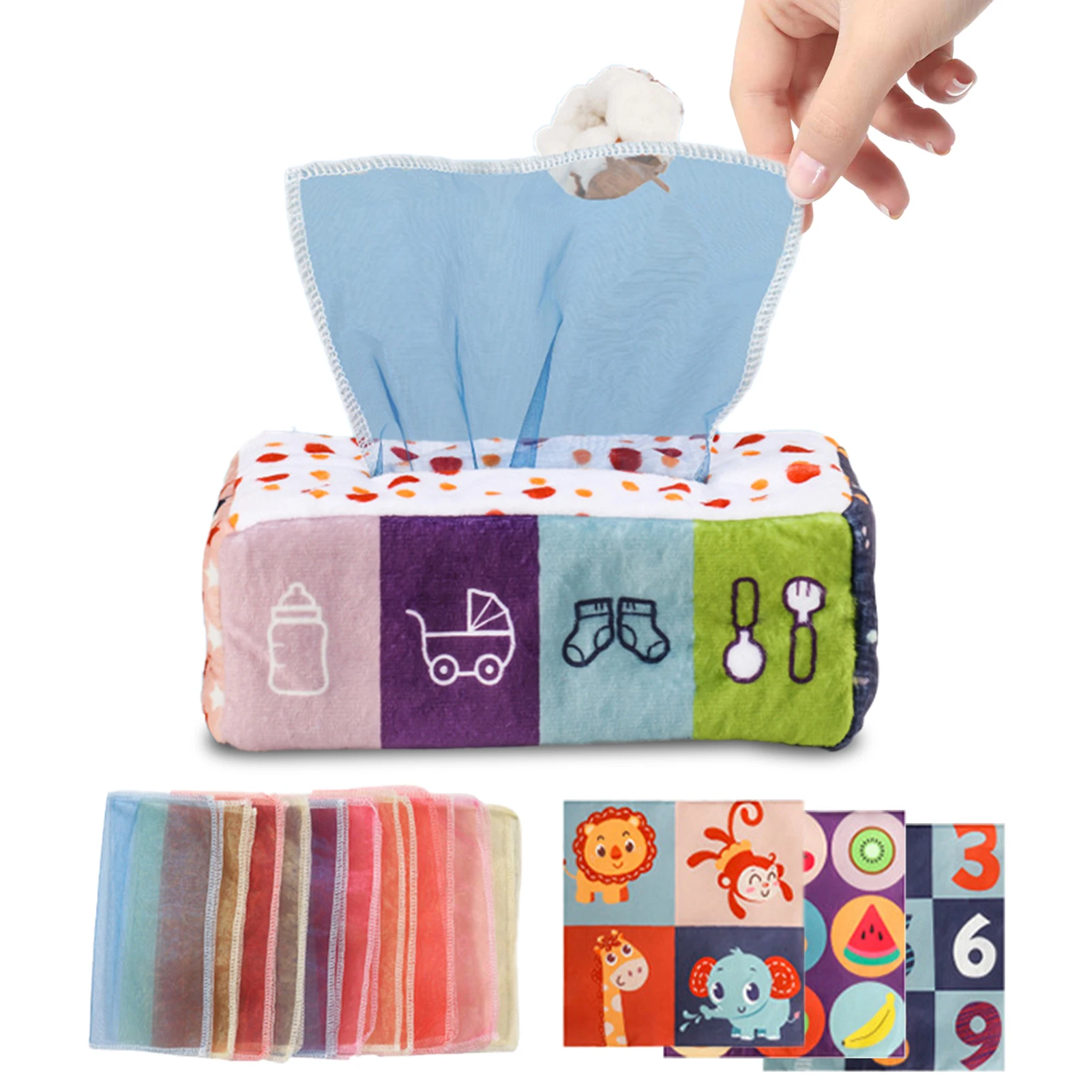 

Magic Tissue Box Toy Newborn Infant Toddlers Sensory Pull Toys Magic Tissue Box Toy With Crinkle Toy & Colorful Scarves Infant