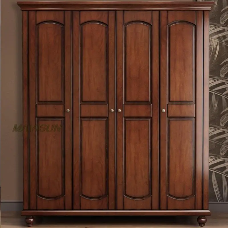 

4-Door Assembly Wardrobe Bedroom Cloakroom Private Hanging Clothes Storage American Classic Auxiliary Furniture Closet