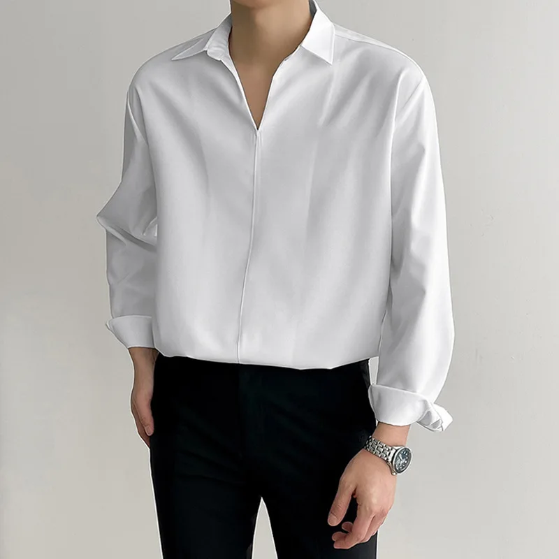 Men's Solid Casual Shirts Long Sleeve Pullover Shirt For Men Business Shirt Soft Loose Shirt Spring Summer Tops