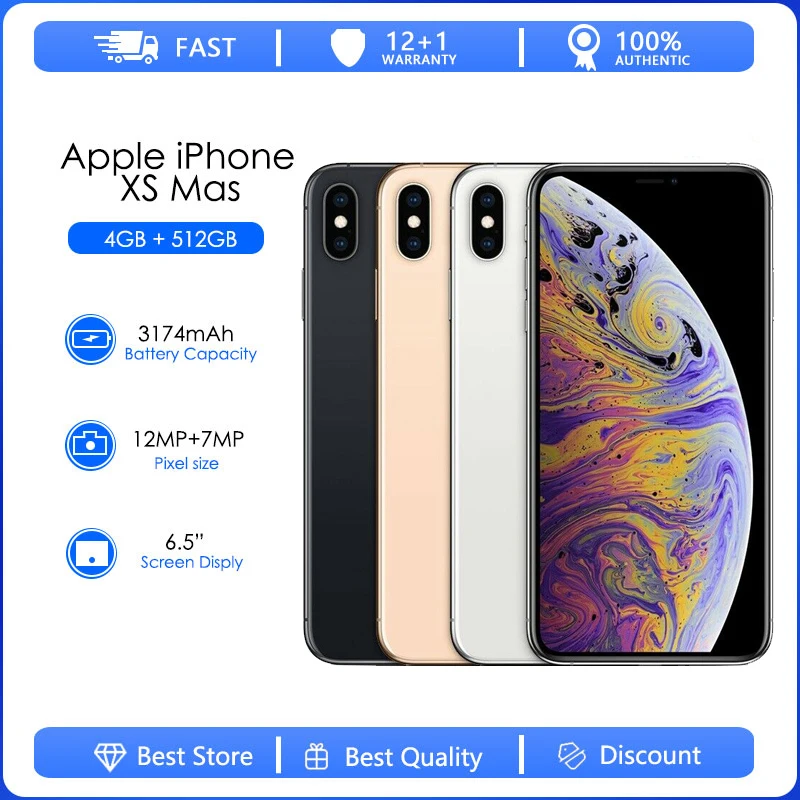 Originale Apple iPhone XS MAX sbloccato 99% nuovo telefono cellulare 64GB/256GB ROM 6.5 "Hexa-core 12MP 3174mAh 4G LTE Smartphone
