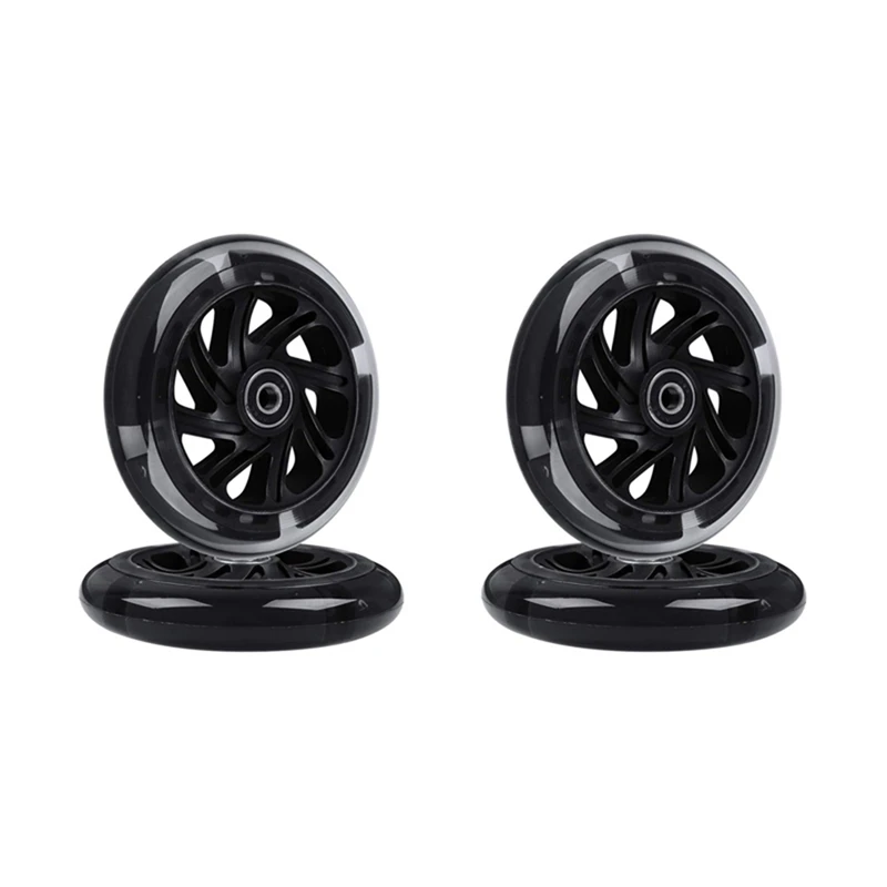 

2Pair 120Mm Children Scooter LED Lights Flashing Wheels With Bearings Front/Rear LED Flashing Scooter Wheels,Black